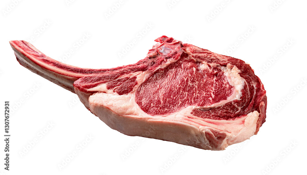 Obraz premium Fresh raw tomahawk steak with bone isolated on transparent background