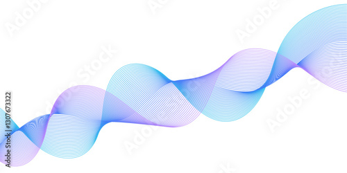 Abstract background with lines and waves. Medium banner size. Element for design isolated on white. Vector background for brochure, booklet, flyer, poster. Colorful gradient. Blue and purple 