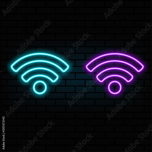 Wifi signal icon in neon style. Wifi signal icon. Web network connect logo sign. Retro sign with glowing neon. Vector illustration.5