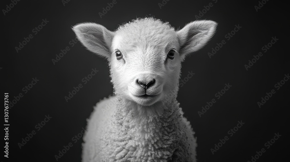 Serene Portrait of a White Lamb Against a Dark Background Peaceful Calm Innocent Animal Face Close Up Serene Portrait of a White Lamb Against a Dark Background Peaceful Calm Innocent Animal Face Close Up