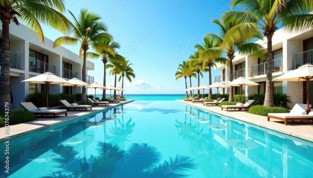 Azure water, inviting resort pool, palm trees , heat, swimming pool, sunbathing Azure water, inviting resort pool, palm trees , heat, swimming pool, sunbathing
