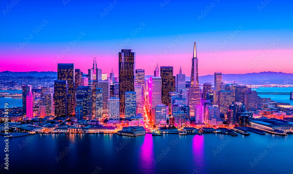 Fototapeta premium Stunning Twilight Cityscape of San Francisco with Vibrant Skyline Colors