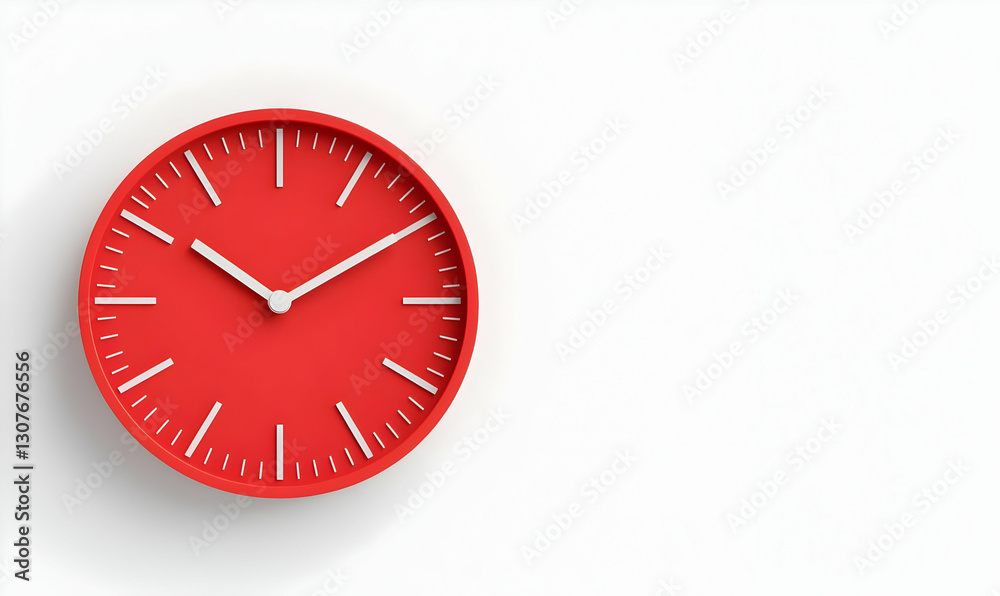 Modern Red Wall Clock Minimalist Design on White Background Modern Red Wall Clock Minimalist Design on White Background
