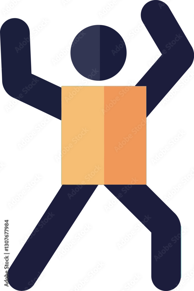 Human figure celebrating joyfully with raised arms in flat vector illustration style conveying happiness and energy in a minimal design of modern vector art Human figure celebrating joyfully with raised arms in flat vector illustration style conveying happiness and energy in a minimal design of modern vector art