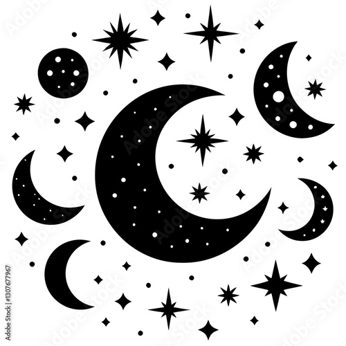 Crescent Moon Star Vectors set