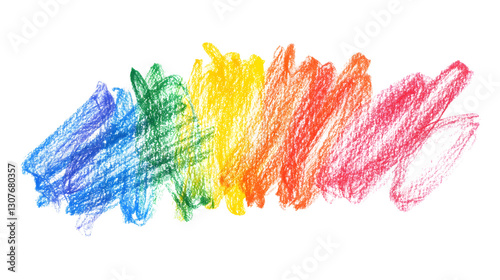 Photo grunge hand drawn colorful scribble wax pastel, rainbow crayon kept on white or transparent background, clipping path