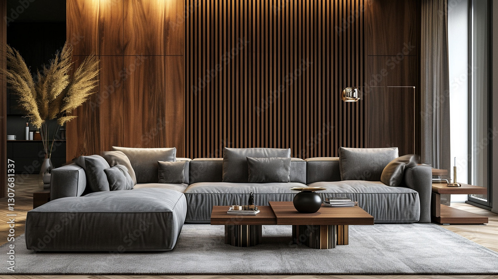 Fototapeta premium 3 d render of modern living room with sofa and coffee table