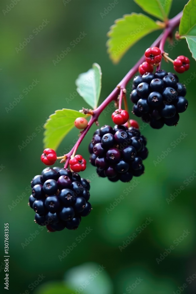 Dark purple elderberry berries on Sambucus nigra branches, flowers, botanical, wild Dark purple elderberry berries on Sambucus nigra branches, flowers, botanical, wild