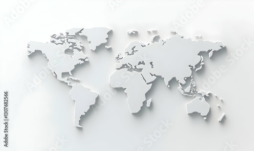 3D White World Map on Light Background for Global Representation