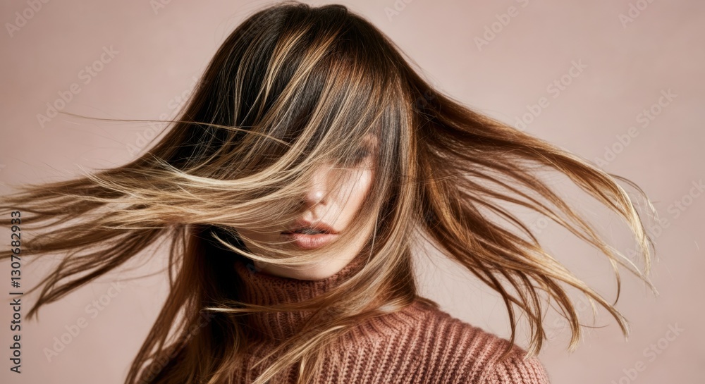 Young caucasian female with flowing brown hair wearing sweater Young caucasian female with flowing brown hair wearing sweater