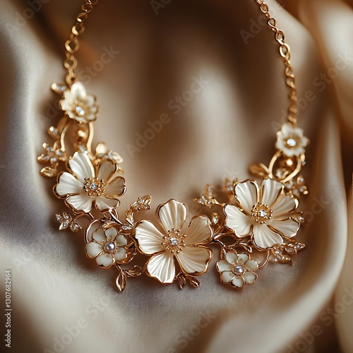 Wallpaper Mural Floral gold necklace on silk Torontodigital.ca