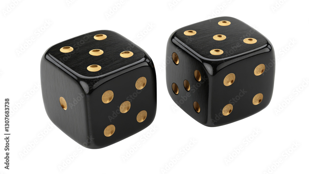 Black Dice with Gold Dots, 3D Render, Isolated on Transparent Background, Gambling, Casino, Dice, 3D Render, Game Black Dice with Gold Dots, 3D Render, Isolated on Transparent Background, Gambling, Casino, Dice, 3D Render, Game