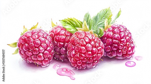 Raspberry Watercolor Painting on White Background