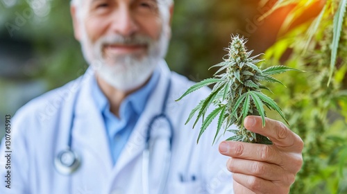Senior doctor holding medical marijuana