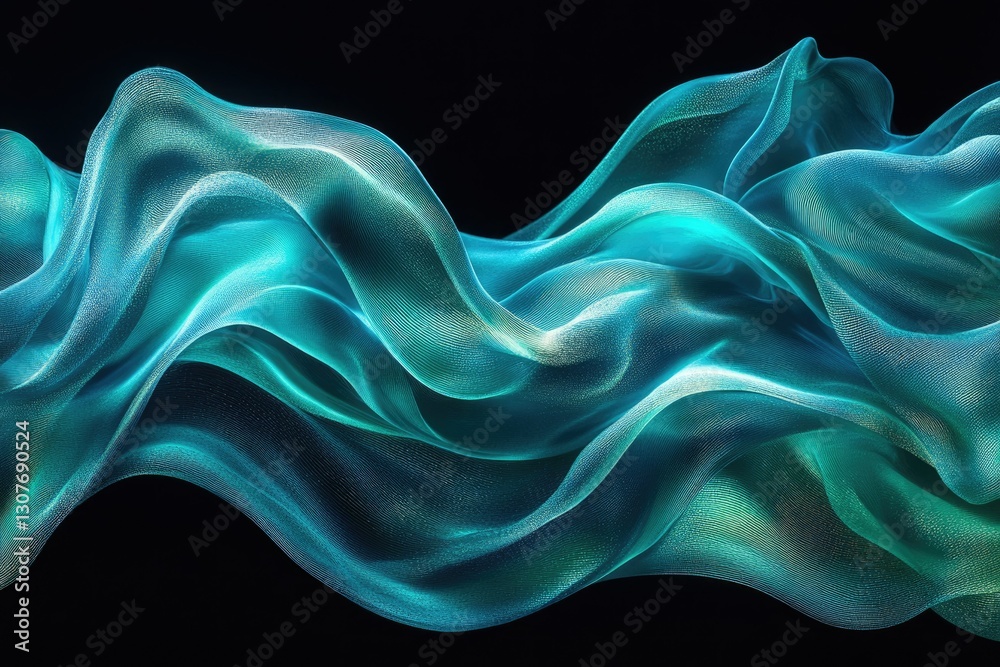 Obraz premium Abstract teal fabric flowing gracefully, a mesmerizing digital rendering.