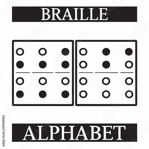 Braille alphabet representation in black and white