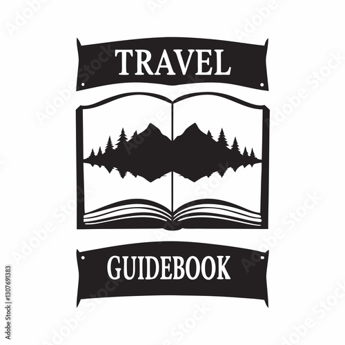 Open travel guidebook with mountains silhouette