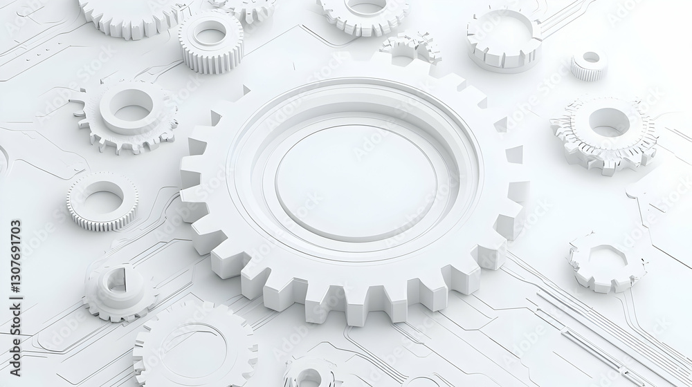 Abstract Composition of White Gears on a Light Background Abstract Composition of White Gears on a Light Background