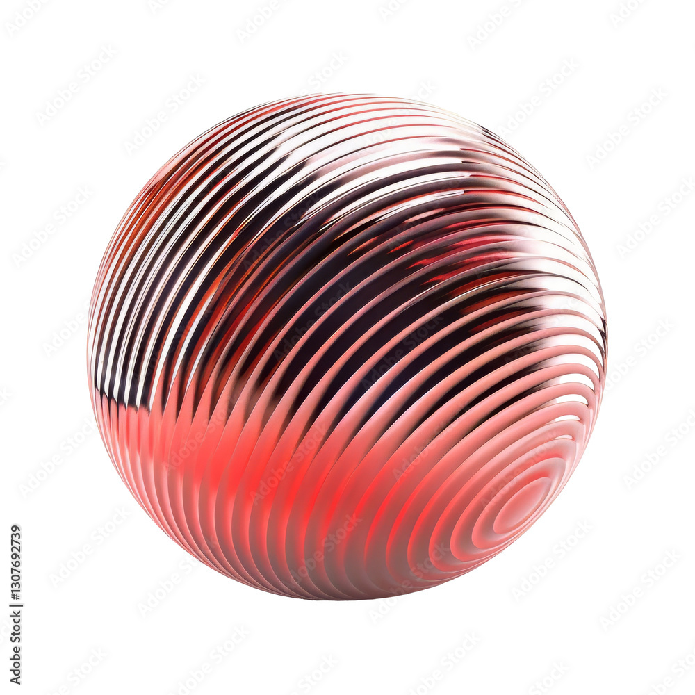 Red rippled glass sphere with striped texture on transparent background Red rippled glass sphere with striped texture on transparent background