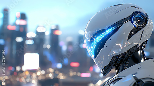 Sleek Chrome Humanoid Robot in Futuristic City