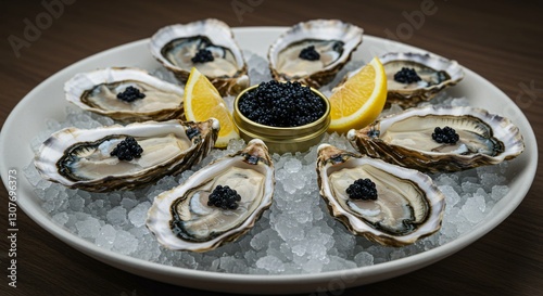 Wallpaper Mural Sumptuous oyster platter with caviar and lemon. Luxurious seafood delicacy served on crushed ice. Gourmet appetizer for elegant events and fine dining. Torontodigital.ca