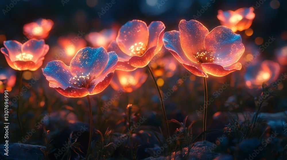 Obraz premium Enchanted Night Garden: Glowing Luminescent Flowers