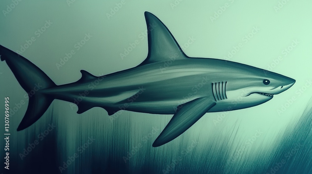 Obraz premium Shark drawing in black and white. Underwater themed. Shark illustration.