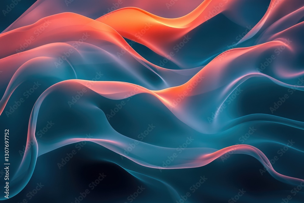 Obraz premium Abstract art depicting flowing, translucent waves in shades of teal and coral.