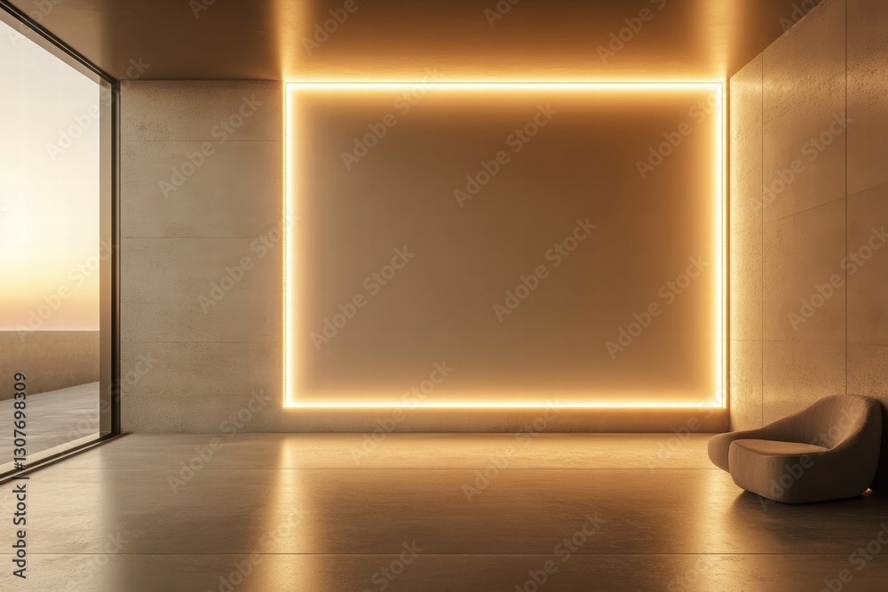 Fototapeta premium Modern interior design featuring smooth matte background and built-in LED light display