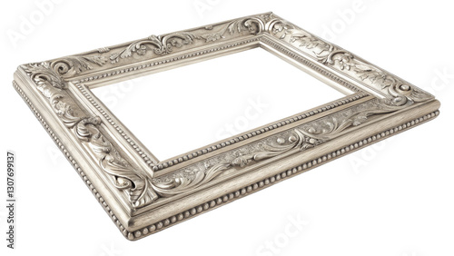 Silver Ornate Picture Frame, Isolated on Transparent Background, Baroque Style, Ornate Frame, Picture Frame, frame, silver, baroque