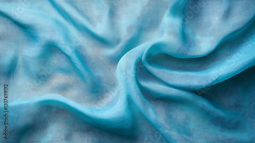 Turquoise muslin fabric. Natural organic cotton textiles, blue fabric texture, blue satin background