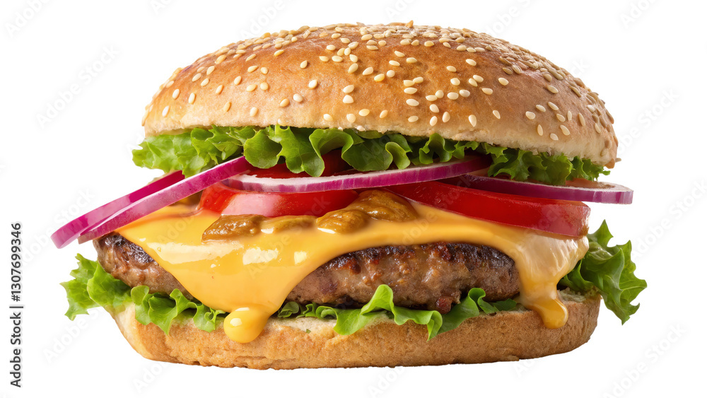 Juicy Cheeseburger with Sesame Bun, Isolated on Transparent Background, Fast Food, Delicious Burger, Burger, Food, Restaurant Juicy Cheeseburger with Sesame Bun, Isolated on Transparent Background, Fast Food, Delicious Burger, Burger, Food, Restaurant
