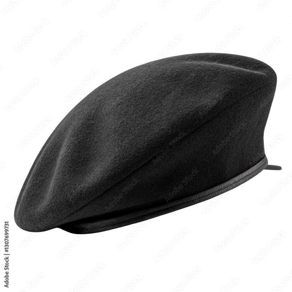 Black Beret Hat, Side View, Isolated on Transparent Background, Headwear Fashion Accessory, Beret, Hat, Headwear Black Beret Hat, Side View, Isolated on Transparent Background, Headwear Fashion Accessory, Beret, Hat, Headwear