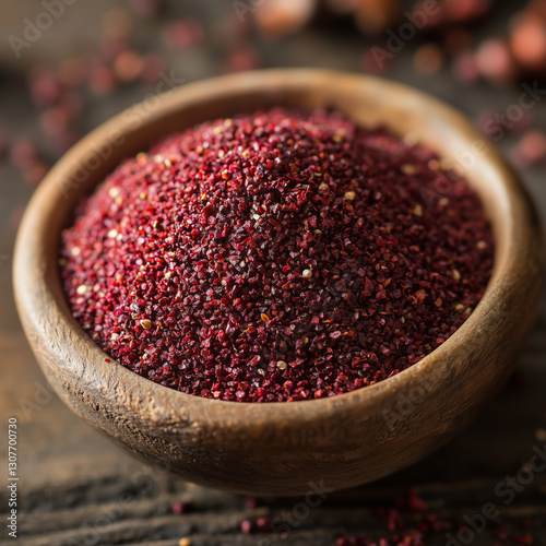 A spice obtained from the seeds of the fruit of the sumac tree. It is used in meat, chicken, fish, vegetables and salads. It has a sour taste
