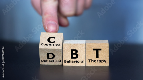 Cubes form the acronym CBT (Cognitive Behavioral Therapy) and DBT (Dialectical Behavior Therapy). 
