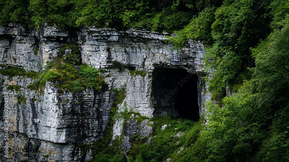The entrance to Stopica cave, a rugged limestone formation, embodies the spirit of exploration and awe-inspiring natural beauty, ideal for adventure tourism or Earth Day campaigns The entrance to Stopica cave, a rugged limestone formation, embodies the spirit of exploration and awe-inspiring natural beauty, ideal for adventure tourism or Earth Day campaigns