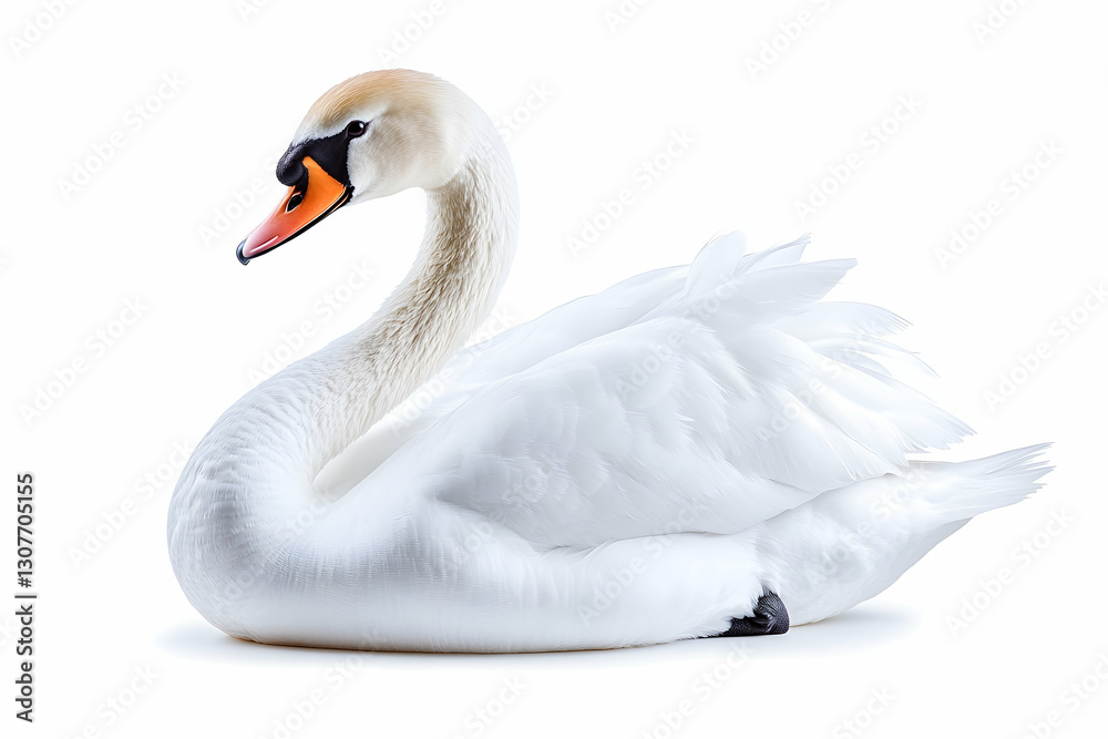 Elegant swan gracefully posed against a white background; ideal for nature-themed projects Elegant swan gracefully posed against a white background; ideal for nature-themed projects
