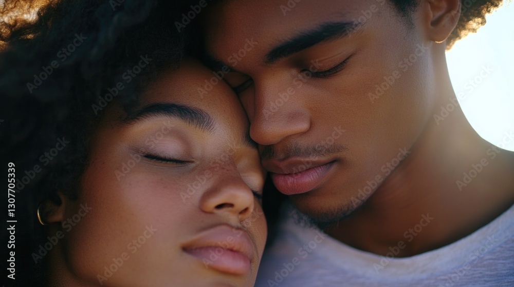 Obraz premium Close-up portrait of young african couple embracing tenderly outdoors