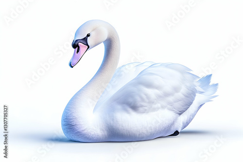 Elegant Swan Resting, White Background; Ideal for nature, wildlife, or serenity themed projects photo