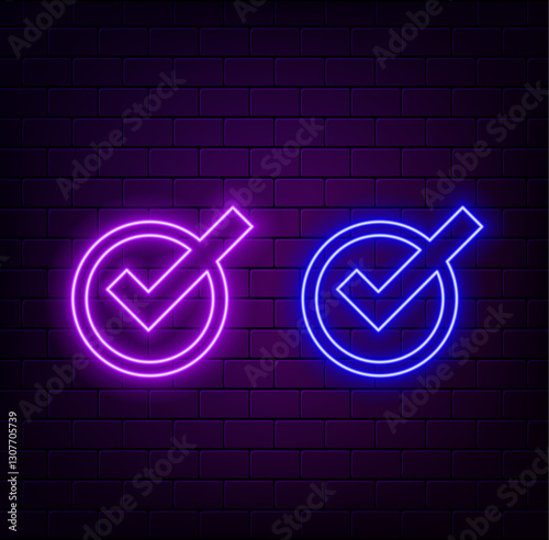 Digital check mark icon hologram on future tech background. Productivity and rating evolution. Futuristic checkmark icon in world of technological progress and innovation. CGI 3D render