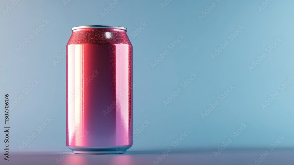 Pink soda can on minimalistic blue background with reflective surface, mockup, advertisement, blank Pink soda can on minimalistic blue background with reflective surface, mockup, advertisement, blank