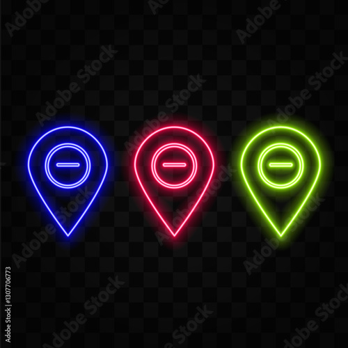 Neon location icon retro pink glowing sign night light advertising vector illustration.