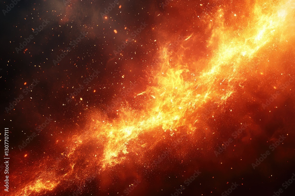 Fototapeta premium Fiery explosion with sparks and embers, dynamic and intense fiery texture.