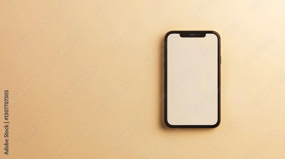 Modern smartphone with blank screen on minimalist beige background Modern smartphone with blank screen on minimalist beige background