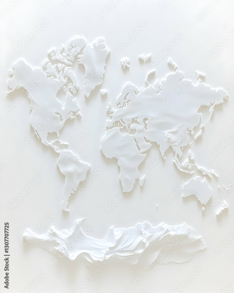 Embossed World Map Elegant white relief, minimalist design, ideal for home decor or office art Embossed World Map Elegant white relief, minimalist design, ideal for home decor or office art