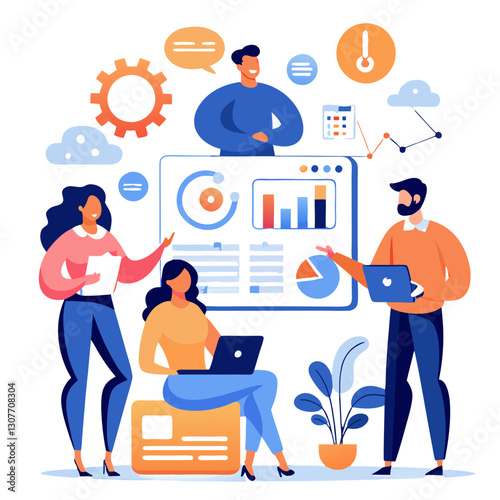 A dynamic customer support team engages in collaborative discussions using laptops and digital resources, focusing on improving service efficiency and client interaction