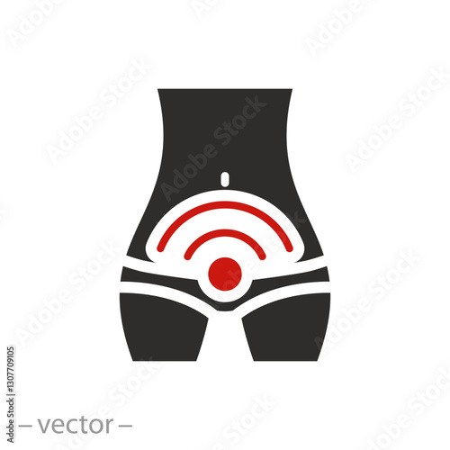 urinary incontinence, cystitis icon, groin ache, bladder disease, flat vector illustration