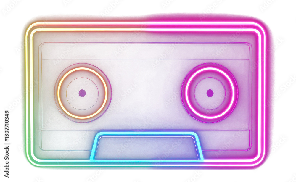 Obraz premium PNG Neon glowing cassette tape illustration colorful design.