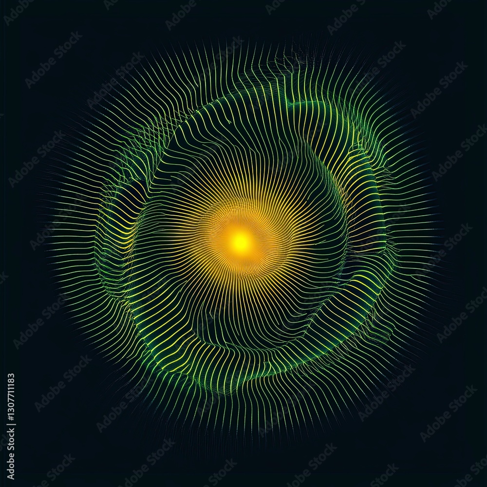 Vibrant circular design with emanating lines and glowing center in dark background Vibrant circular design with emanating lines and glowing center in dark background