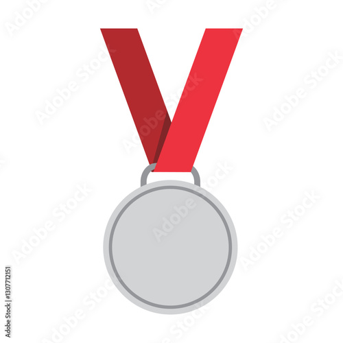 empty Silver medallion achievement metallic winning sign icon flat